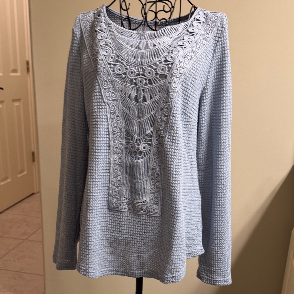 Elegant Lace-Trimmed Blue Women's Top